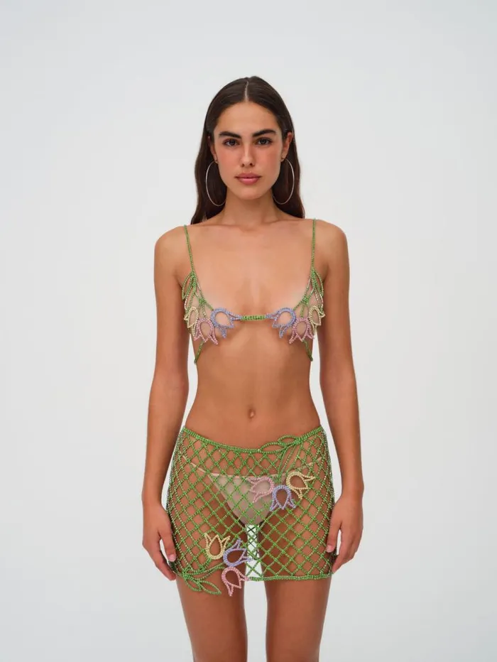 For Love and Lemons Tops Tulip Grid Rhinestone Bralette Green 8211 Women For Love and Lemons Tops Tulip Grid Rhinestone Bralette Green 8211 Women