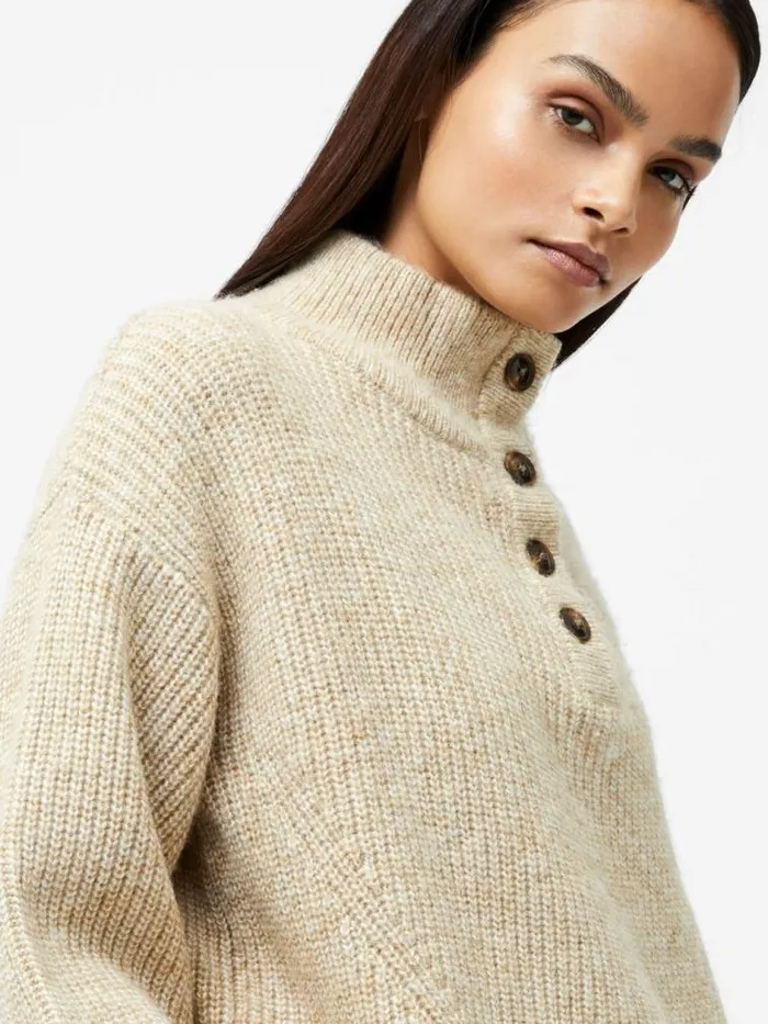 French Connection 14 Button Drop Shoulder Jumper Lgt Camel Mel Women Jumpers and Cardigans French Connection 14 Button Drop Shoulder Jumper Lgt Camel Mel Women Jumpers and Cardigans