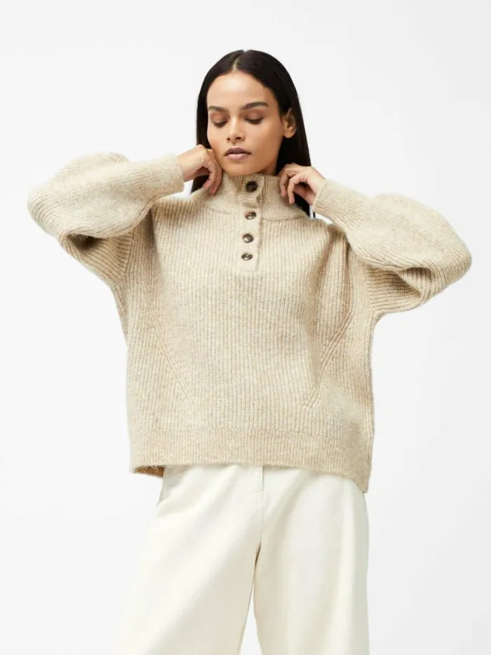 French Connection 14 Button Drop Shoulder Jumper Lgt Camel Mel Women Jumpers and Cardigans