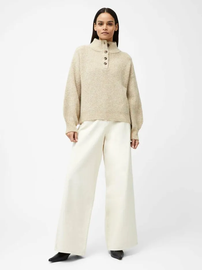 French Connection 14 Button Drop Shoulder Jumper Lgt Camel Mel Women Jumpers and Cardigans