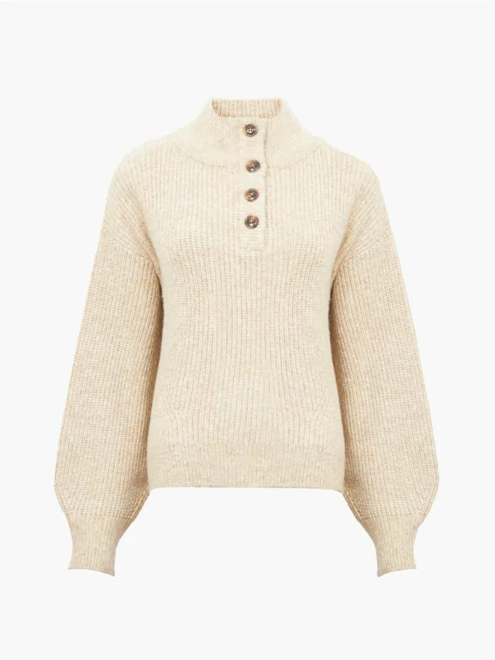 French Connection 14 Button Drop Shoulder Jumper Lgt Camel Mel Women Jumpers and Cardigans