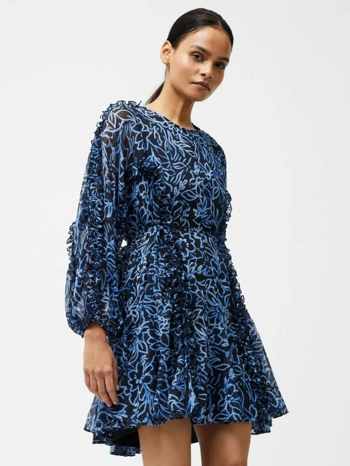French Connection Anna Emina Chiffon Mini Dress Navy Multi Women Dresses