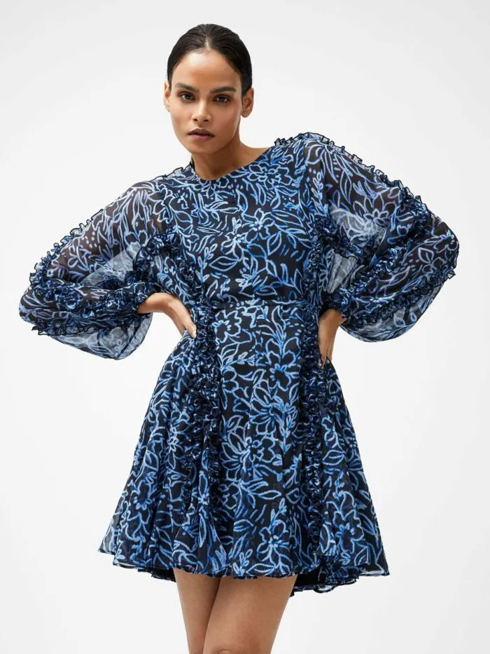 French Connection Anna Emina Chiffon Mini Dress Navy Multi Women Dresses
