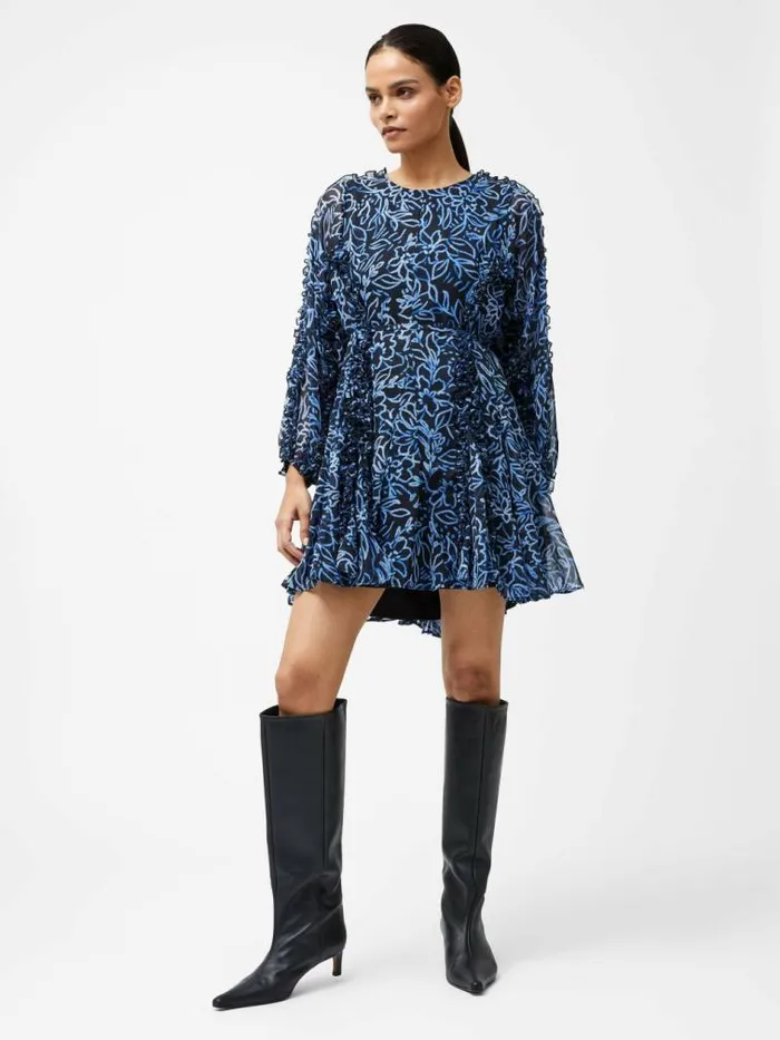 French Connection Anna Emina Chiffon Mini Dress Navy Multi Women Dresses