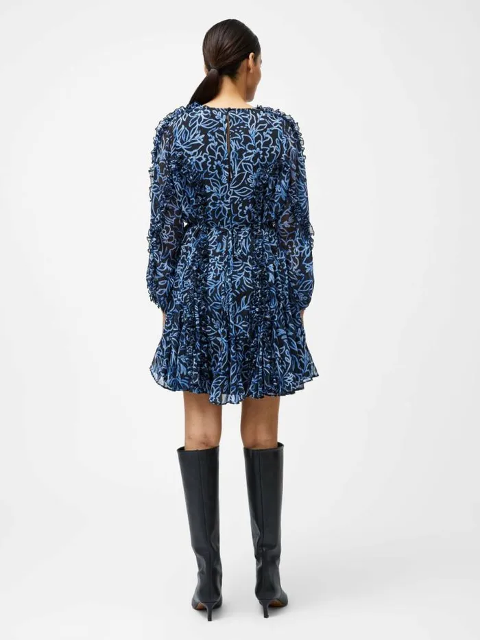 French Connection Anna Emina Chiffon Mini Dress Navy Multi Women Dresses
