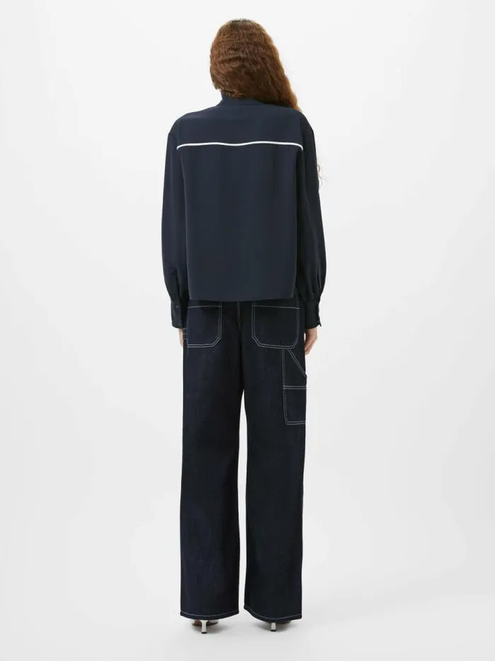 French Connection Arezzo Contrast Piping Long Sleeved Shirt Navysummer White Women Tops
