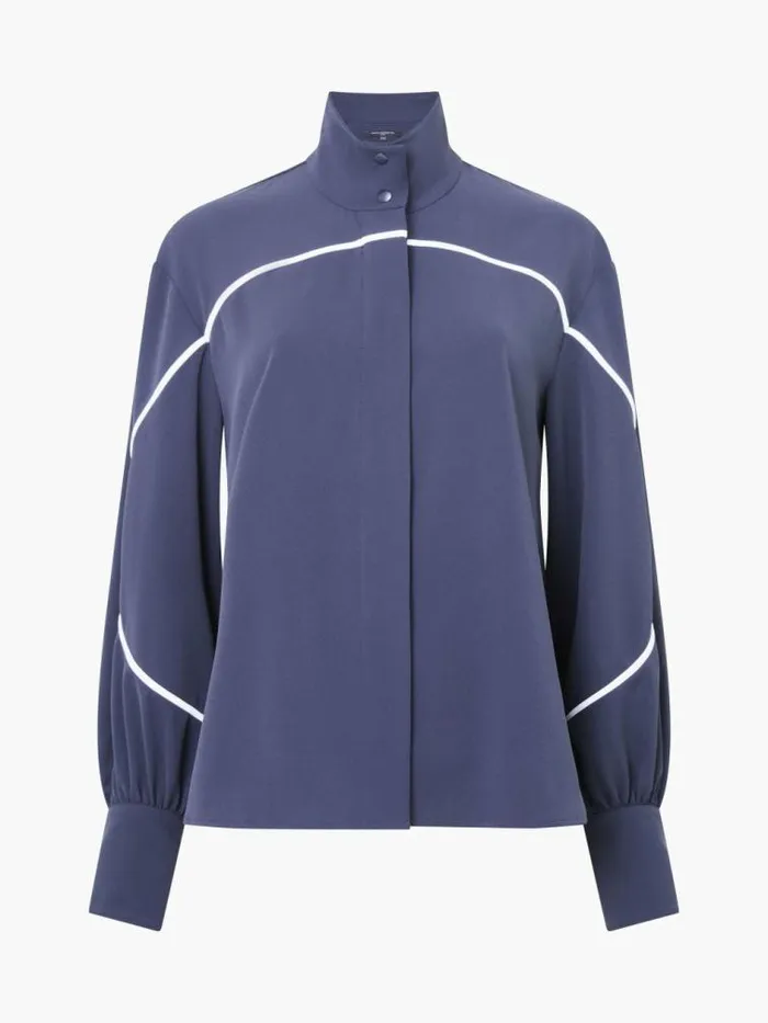 French Connection Arezzo Contrast Piping Long Sleeved Shirt Navysummer White Women Tops