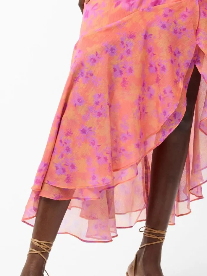 French Connection Arla Ruffle Halterneck Dress Coral Multi Women Dresses