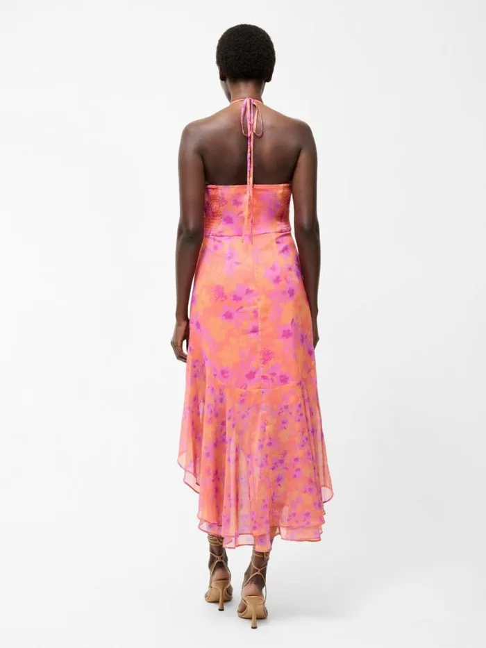 French Connection Arla Ruffle Halterneck Dress Coral Multi Women Dresses
