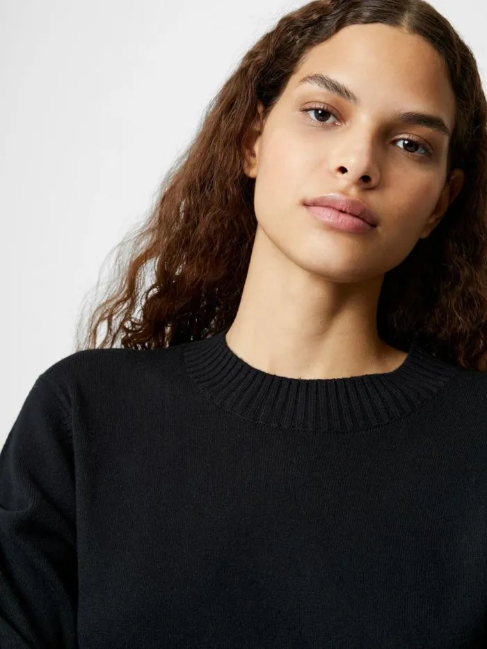 French Connection Babysoft Faux Pearl Sleeve Crew Neck Jumper Blackout Women Jumpers and Cardigans