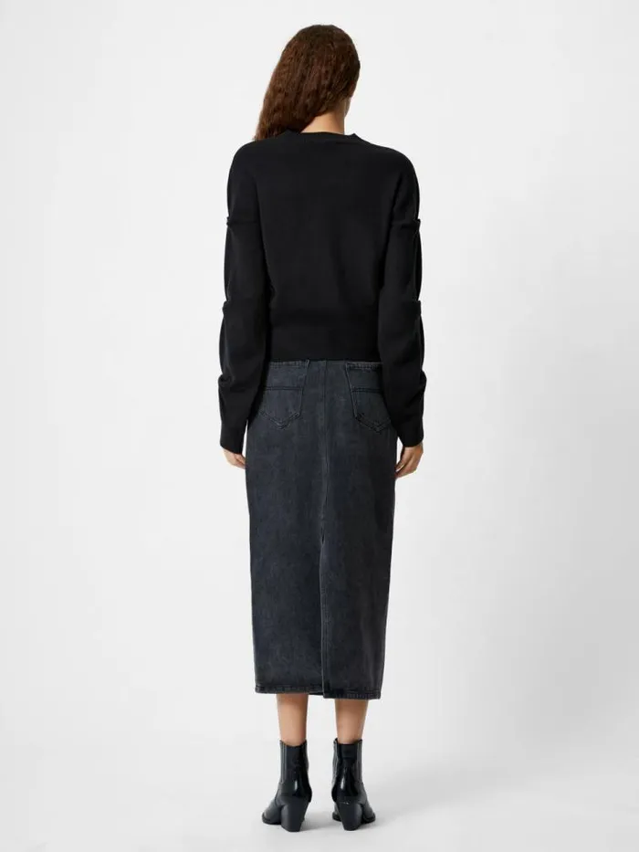 French Connection Babysoft Faux Pearl Sleeve Crew Neck Jumper Blackout Women Jumpers and Cardigans