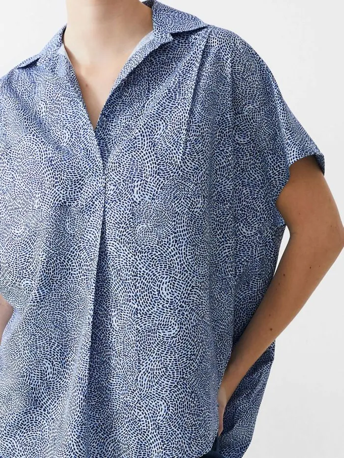 French Connection Bernice Crepe Light Popover Placidbluedknvywht Women Tops