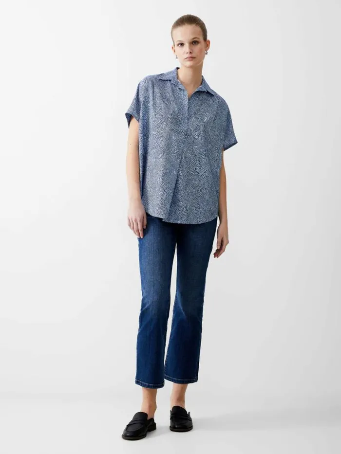 French Connection Bernice Crepe Light Popover Placidbluedknvywht Women Tops