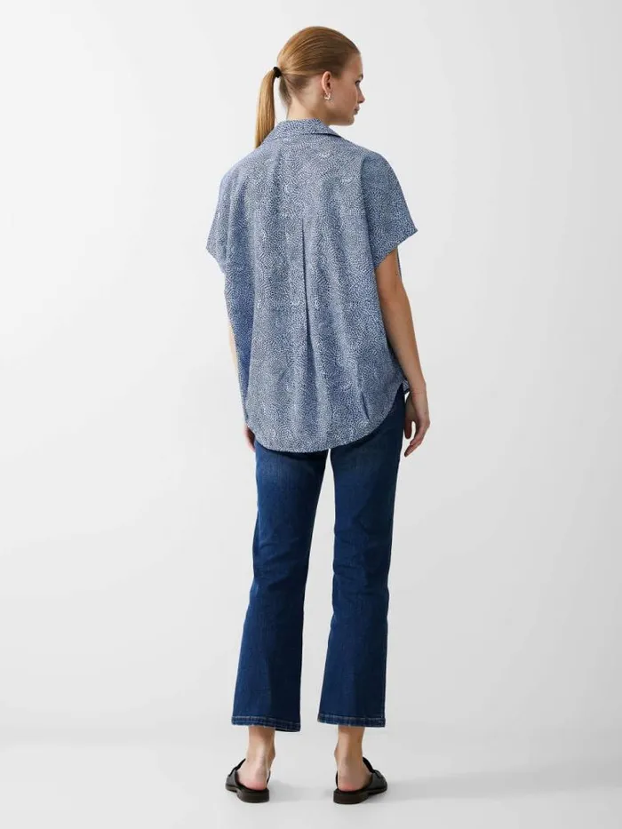 French Connection Bernice Crepe Light Popover Placidbluedknvywht Women Tops