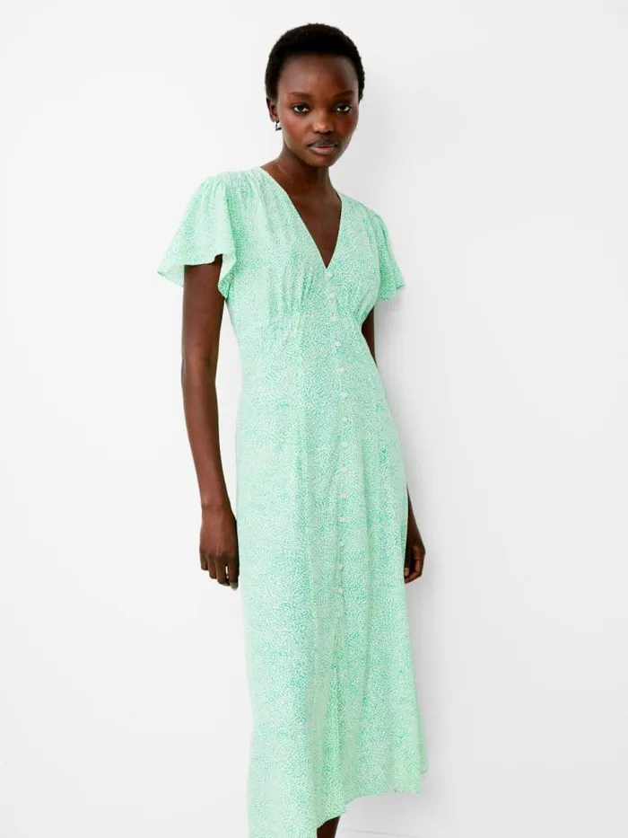 French Connection Bernice VNeck Tea Dress Minted Green Women Dresses