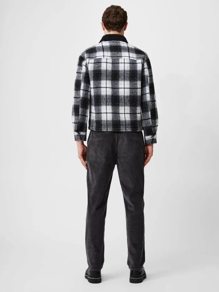 French Connection Borg Collar Checked Jacket Black White Men Coats and Jackets