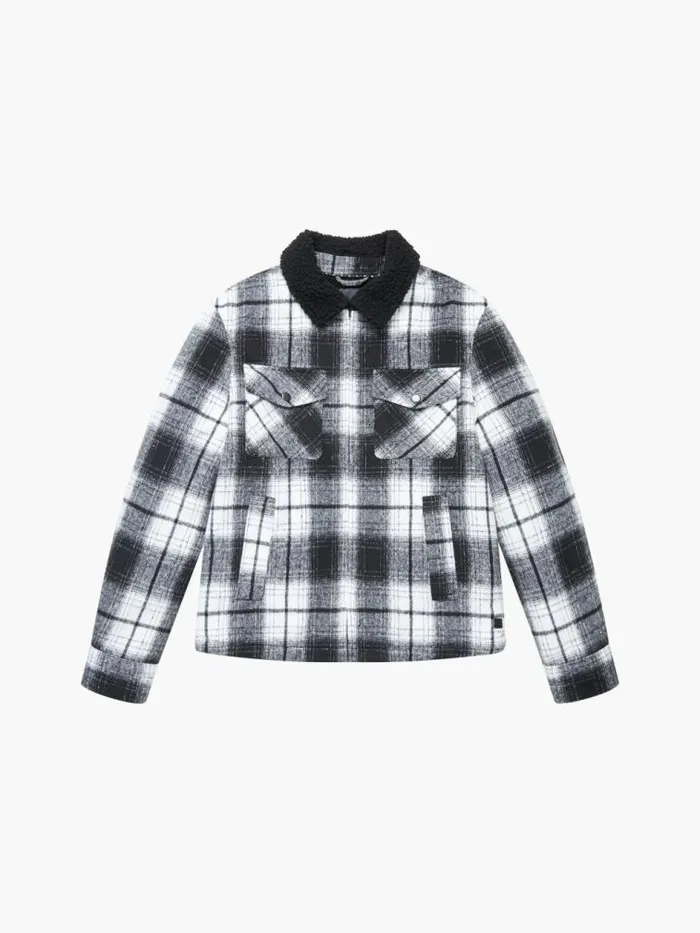 French Connection Borg Collar Checked Jacket Black White Men Coats and Jackets