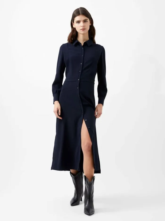 French Connection Brina Crepe Button Down Maxi Dress Marine Women Dresses