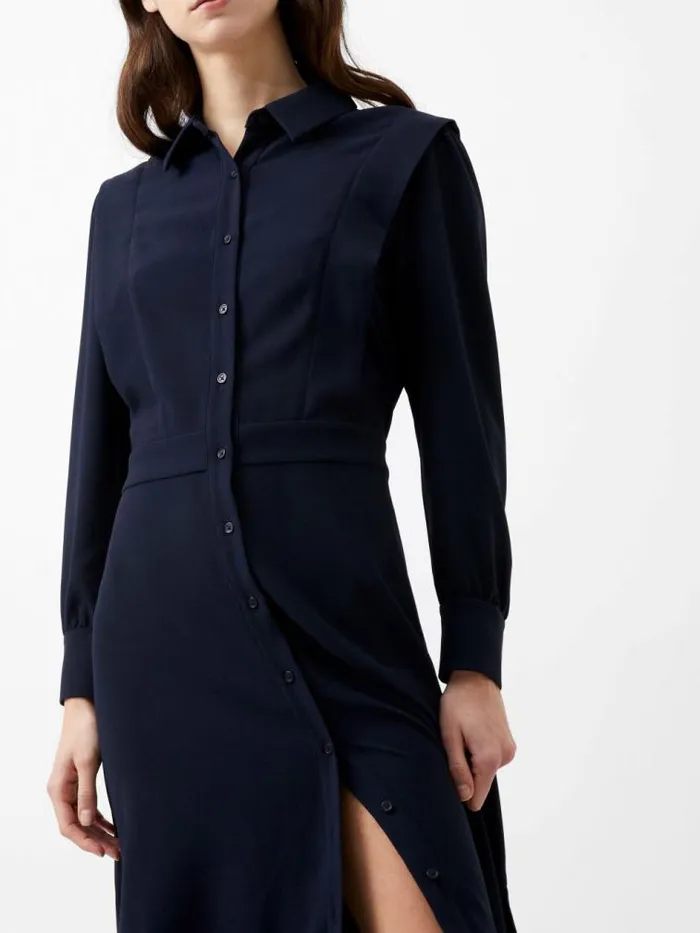 French Connection Brina Crepe Button Down Maxi Dress Marine Women Dresses