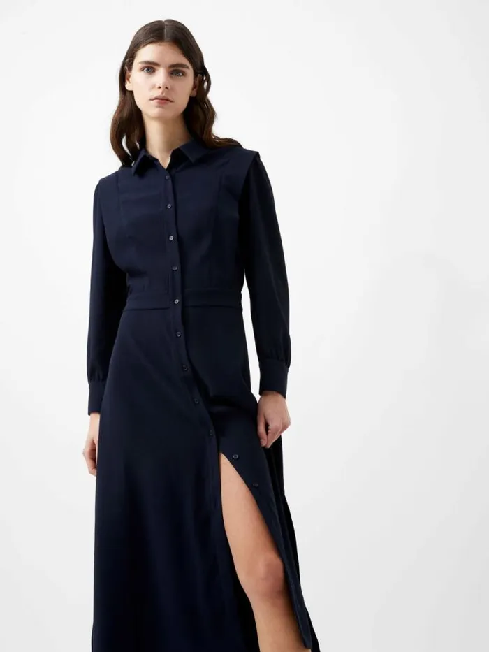 French Connection Brina Crepe Button Down Maxi Dress Marine Women Dresses