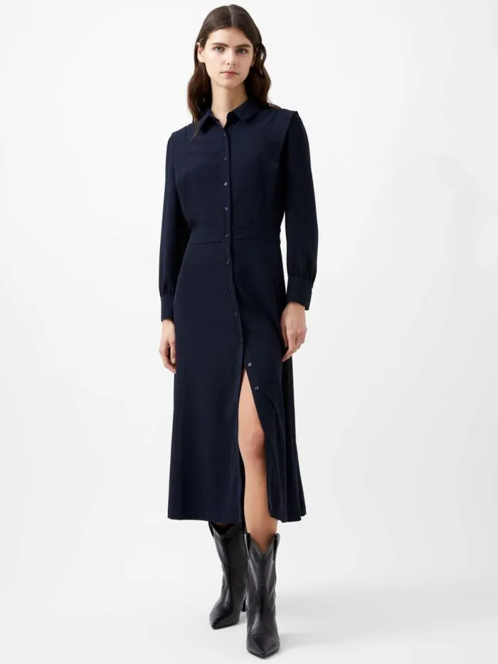 French Connection Brina Crepe Button Down Maxi Dress Marine Women Dresses