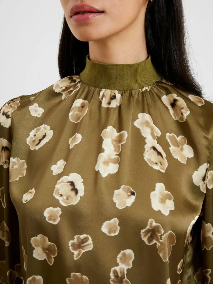French Connection Bronwen Aleeya Satin Top Nutria Women Tops