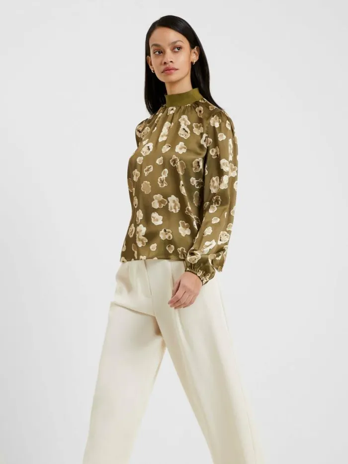 French Connection Bronwen Aleeya Satin Top Nutria Women Tops