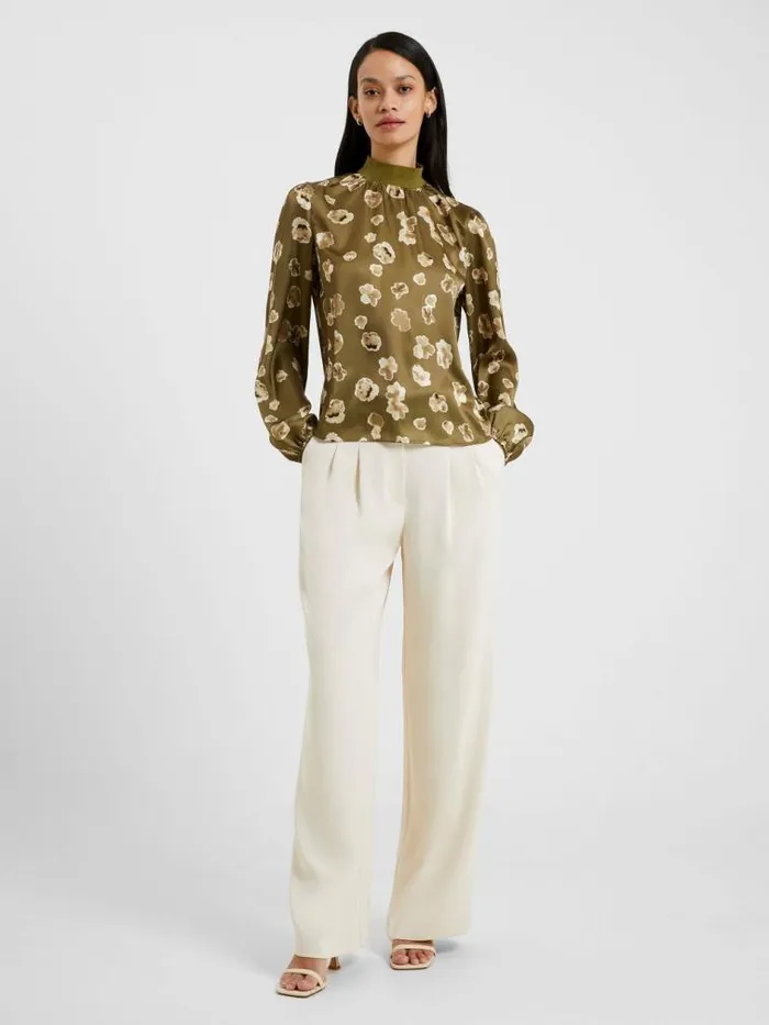 French Connection Bronwen Aleeya Satin Top Nutria Women Tops