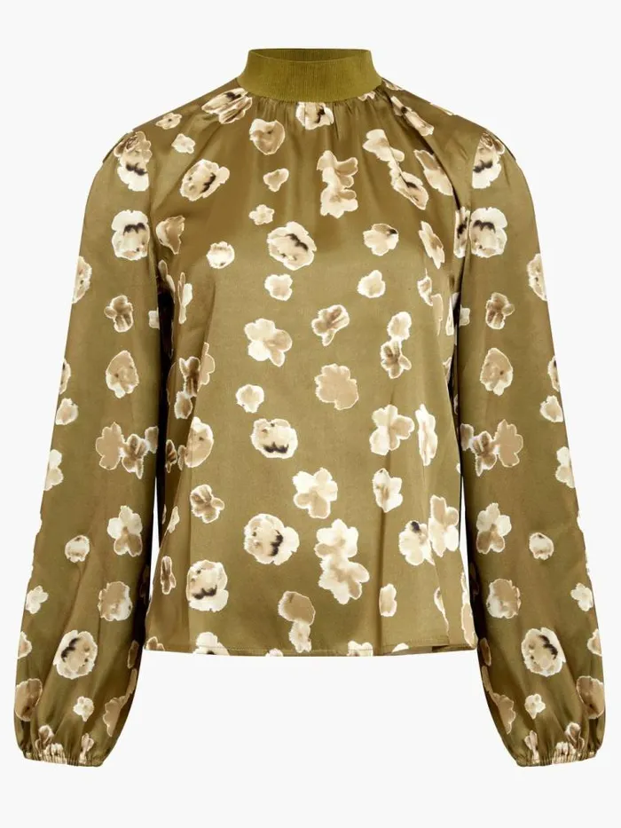 French Connection Bronwen Aleeya Satin Top Nutria Women Tops