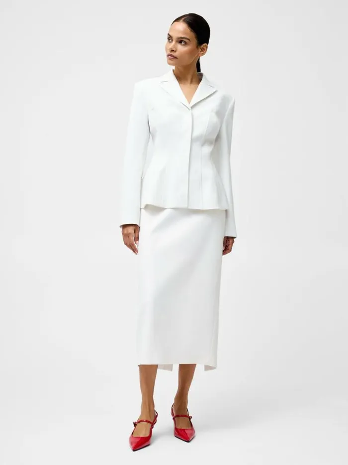 French Connection Cannes Twill Fitted Blazer Summer White Women Coats and Jackets