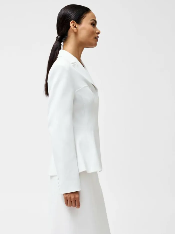 French Connection Cannes Twill Fitted Blazer Summer White Women Coats and Jackets