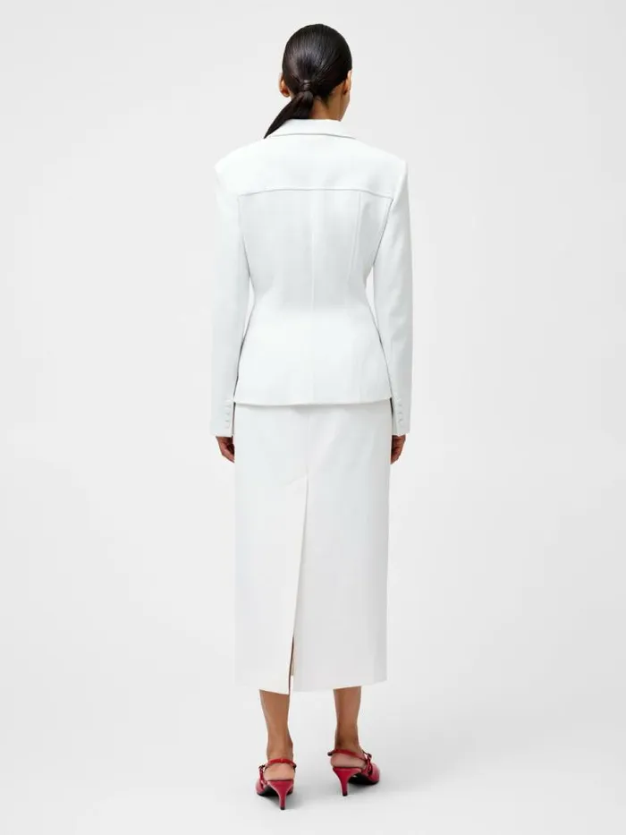 French Connection Cannes Twill Fitted Blazer Summer White Women Coats and Jackets