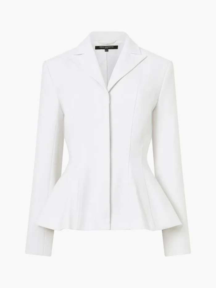 French Connection Cannes Twill Fitted Blazer Summer White Women Coats and Jackets