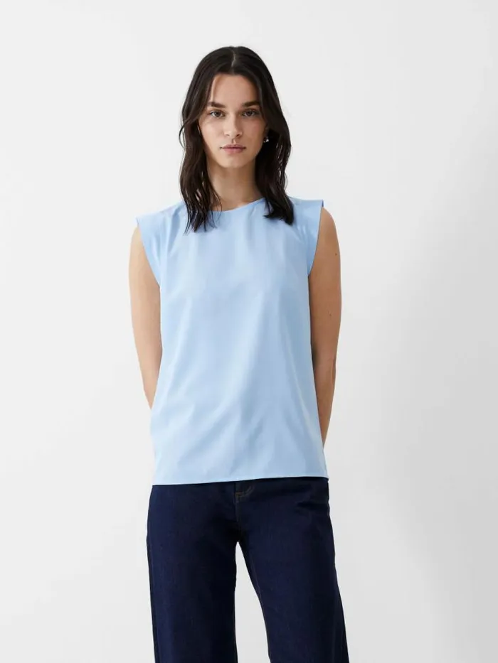 French Connection Cap Sleeve Crepe Light Tank Top Placid Blue Women Tops