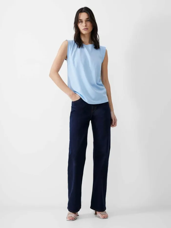 French Connection Cap Sleeve Crepe Light Tank Top Placid Blue Women Tops