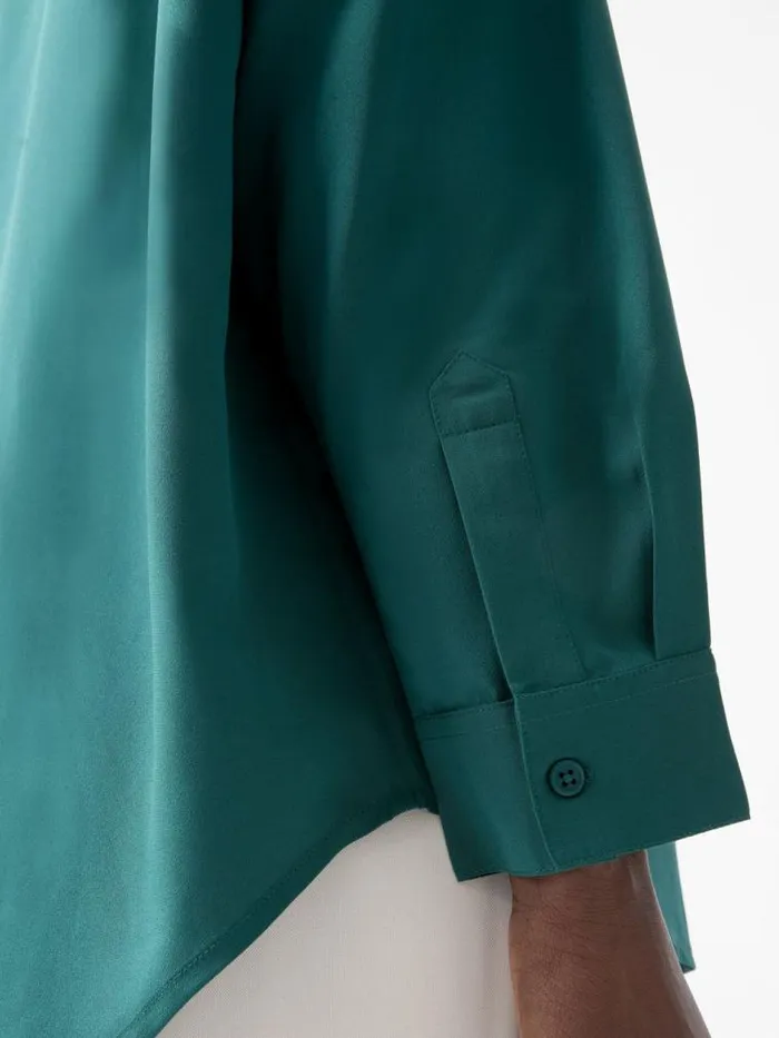 French Connection Caprina Recycled Crepe Long Sleeve Button Shirt Forest Women Tops