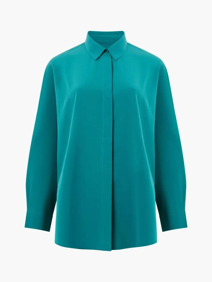 French Connection Caprina Recycled Crepe Long Sleeve Button Shirt Forest Women Tops