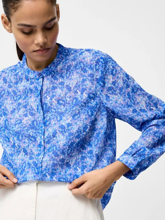 French Connection Cass Henley Button Down Top Blue Multi Women Tops