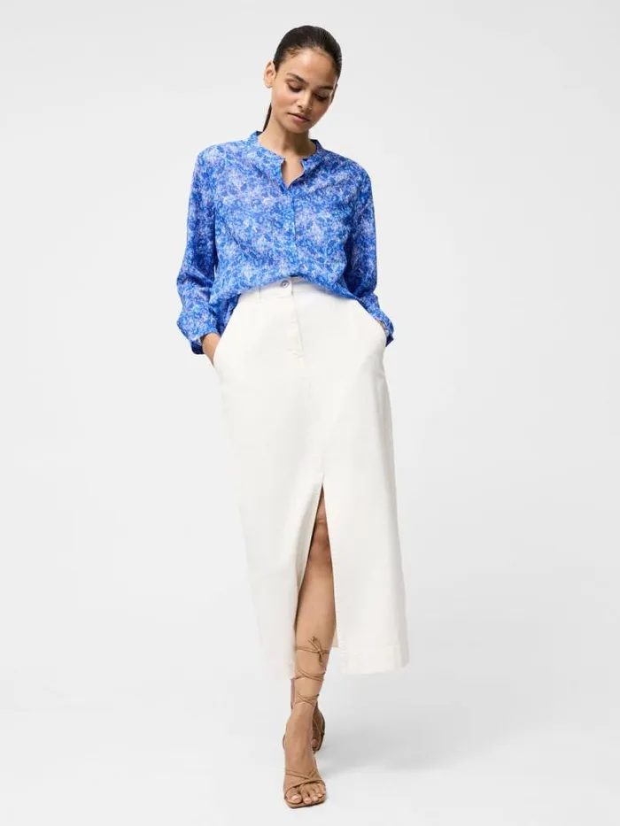 French Connection Cass Henley Button Down Top Blue Multi Women Tops