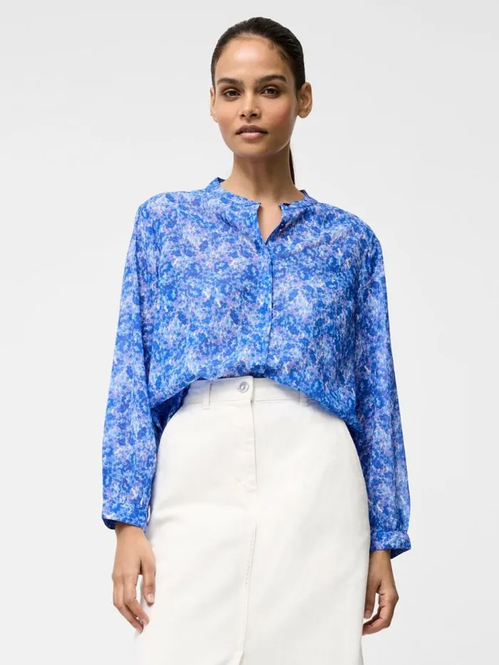 French Connection Cass Henley Button Down Top Blue Multi Women Tops