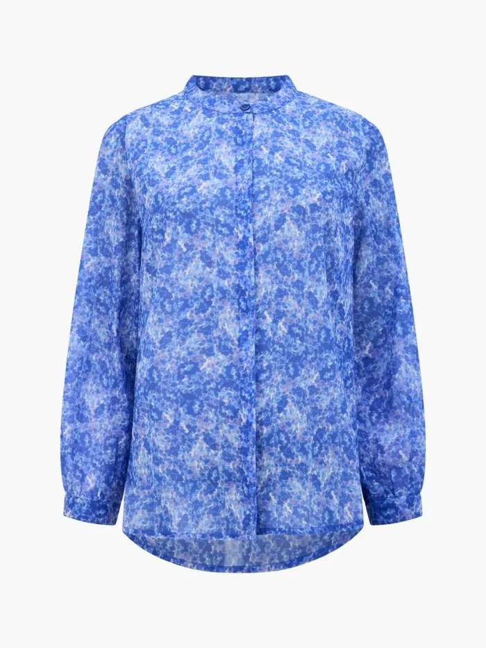 French Connection Cass Henley Button Down Top Blue Multi Women Tops