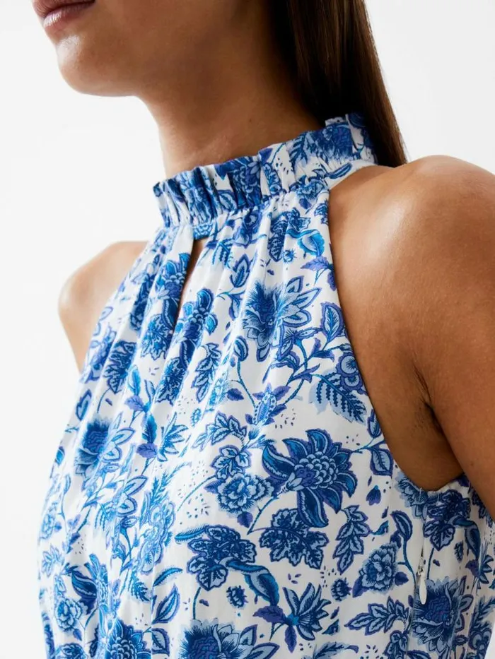 French Connection Cosette Halterneck Keyhole Midi Dress Whitebaja Blue Women Dresses