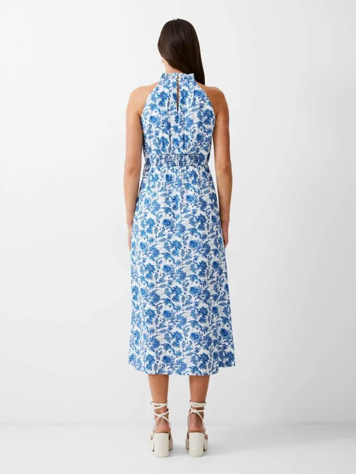 French Connection Cosette Halterneck Keyhole Midi Dress Whitebaja Blue Women Dresses