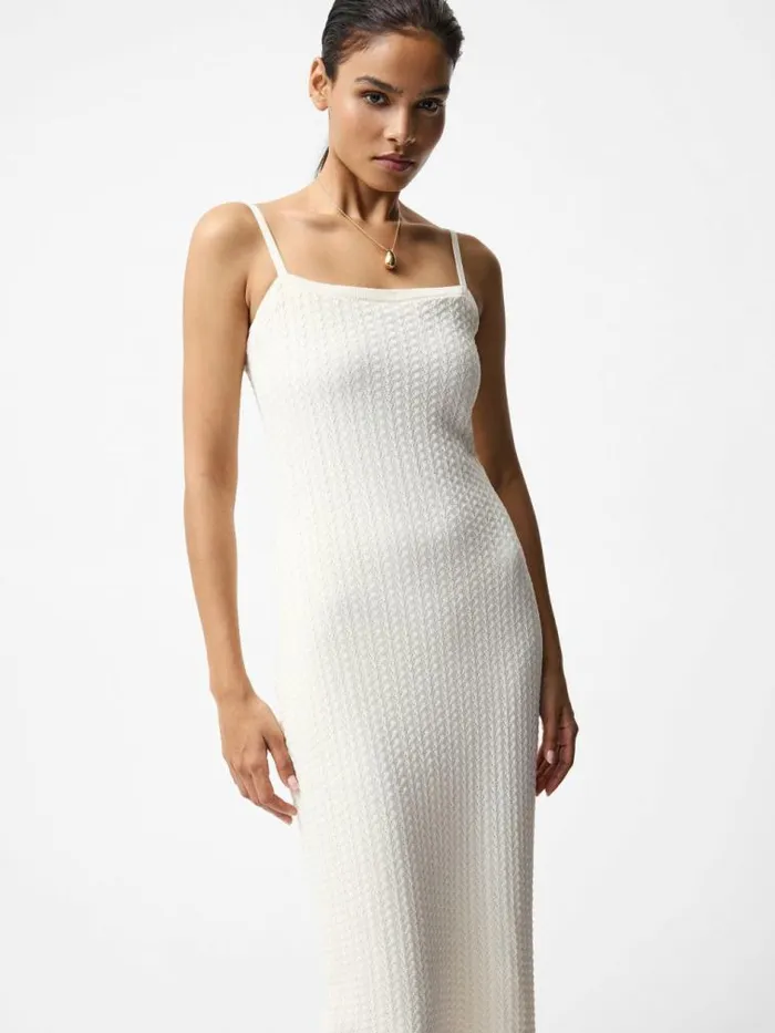 French Connection Cotton Blend Pointelle Midi Dress Cream Women Dresses
