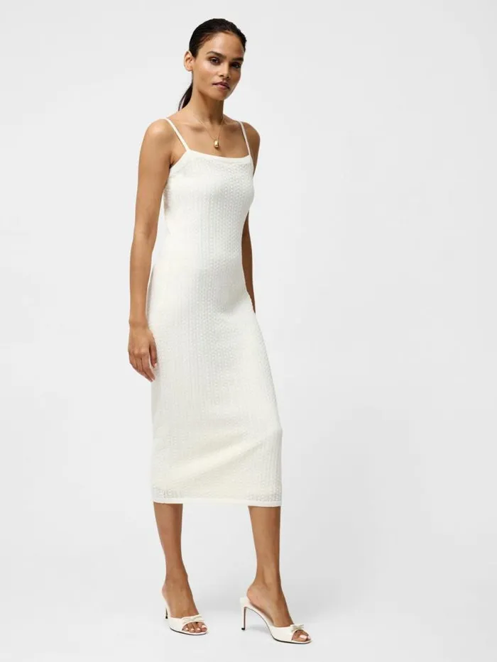 French Connection Cotton Blend Pointelle Midi Dress Cream Women Dresses