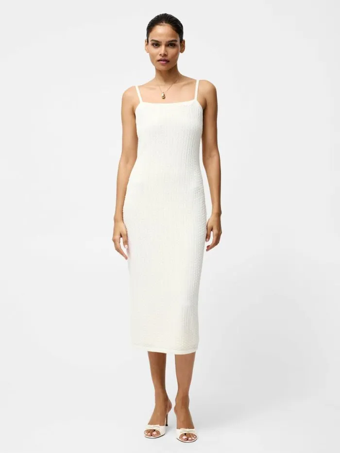 French Connection Cotton Blend Pointelle Midi Dress Cream Women Dresses