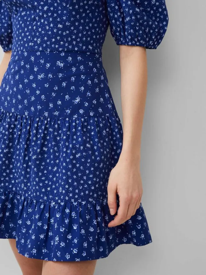 French Connection Cotton Printed Sweetheart Mini Dress Cobalt Women Dresses