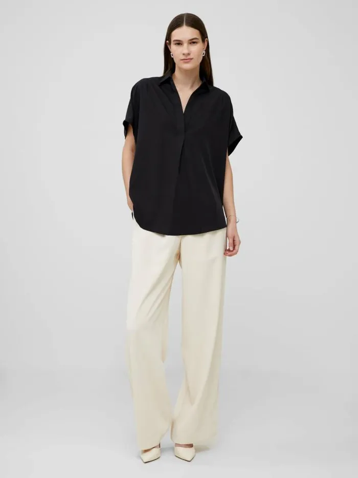 French Connection Crepe Light Recycled Popover Shirt Blackout Women Tops