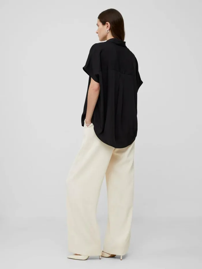 French Connection Crepe Light Recycled Popover Shirt Blackout Women Tops