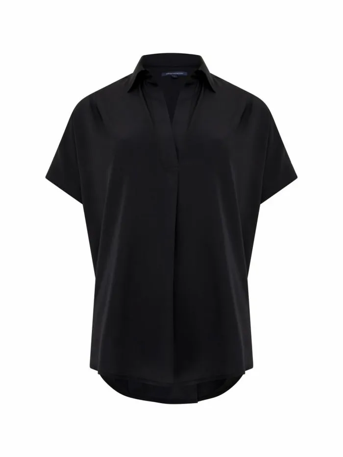 French Connection Crepe Light Recycled Popover Shirt Blackout Women Tops